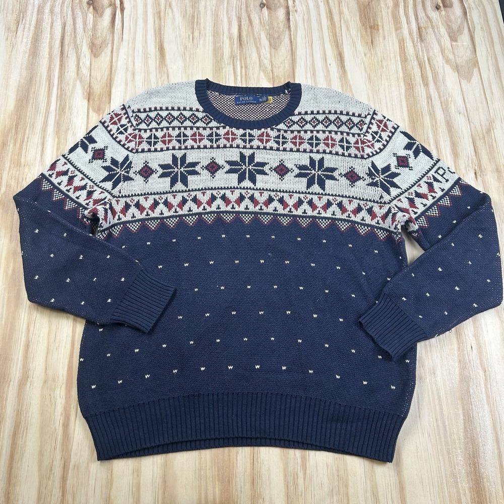Polo Ralph Lauren Mens 2XL Snowflake Cotton Nordic Holiday Sweater Pullover
